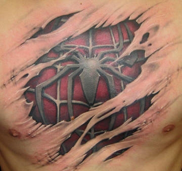 3D motiv tetování 5 – na hruď – vzor pavoučí síť